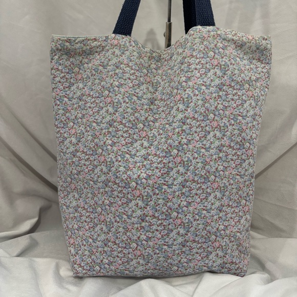 Vintage Handmade Blue Denim Floral Shoulder Tote Bag Purse Reversible - Picture 11 of 12